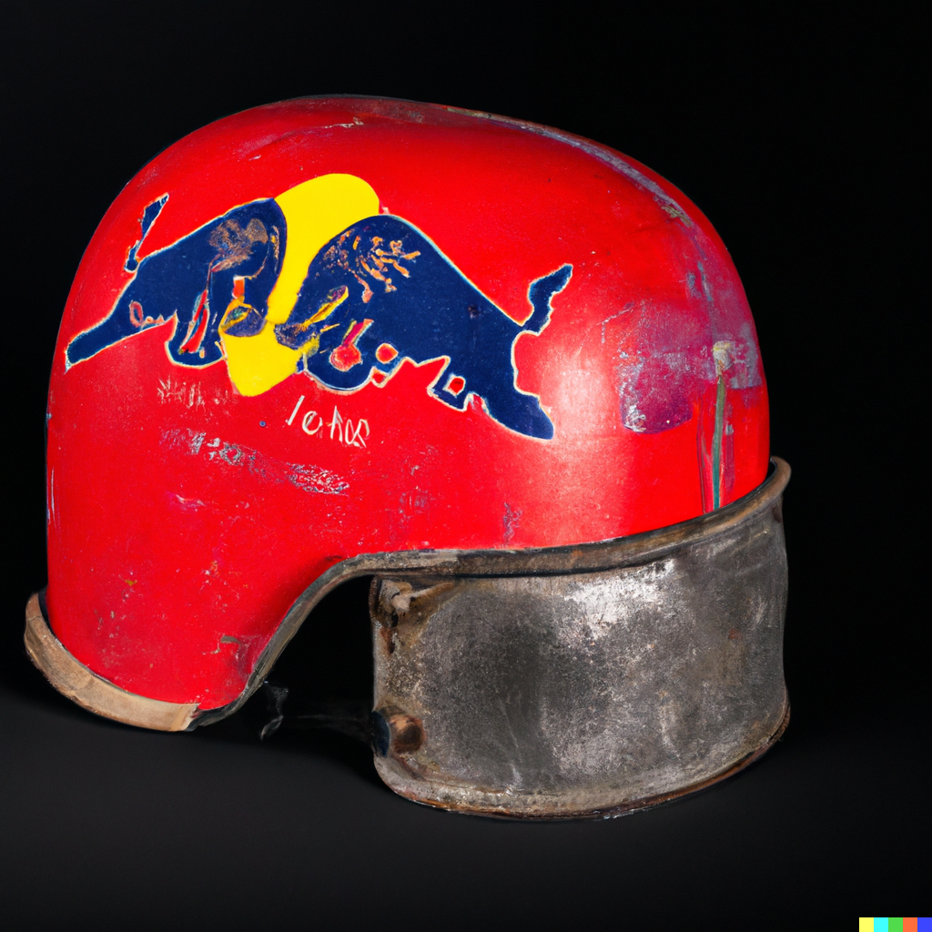 DALL·E-2022-08-25-00.45.52-A-German-World-War-2-helmet-with- Red-Bull-stickers.-Studio-Photograph. - Digital America